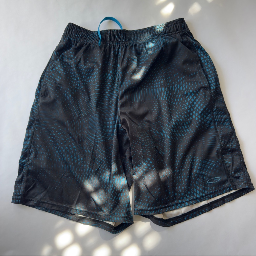 Champion Black Athletic Shorts with Teal Dot Pattern